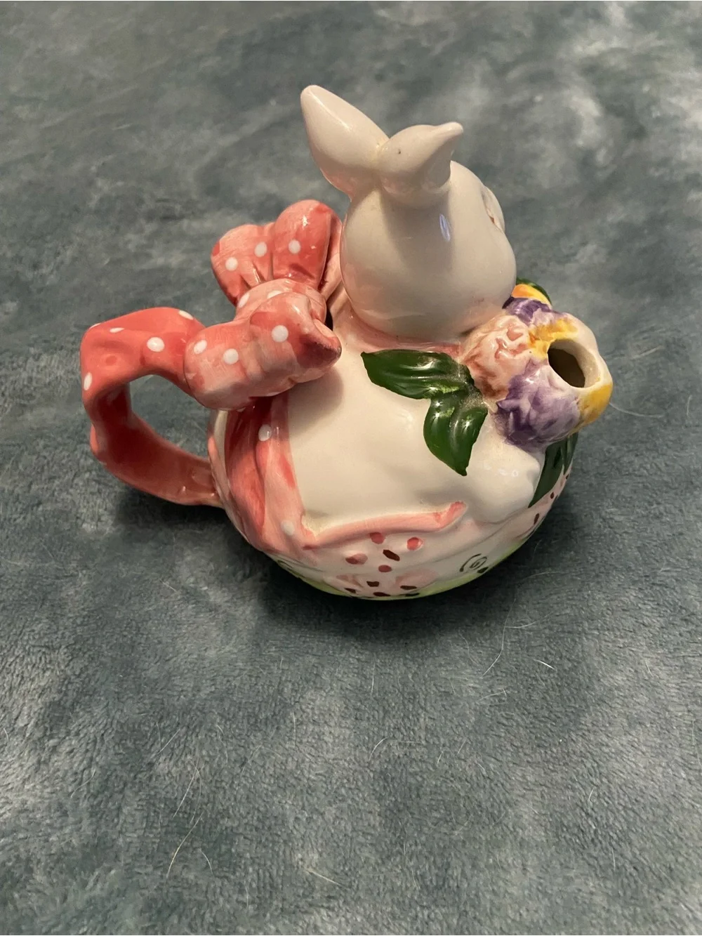 Whimsical Pink Bunny Ceramic Creamer with Polka-Dot Bow